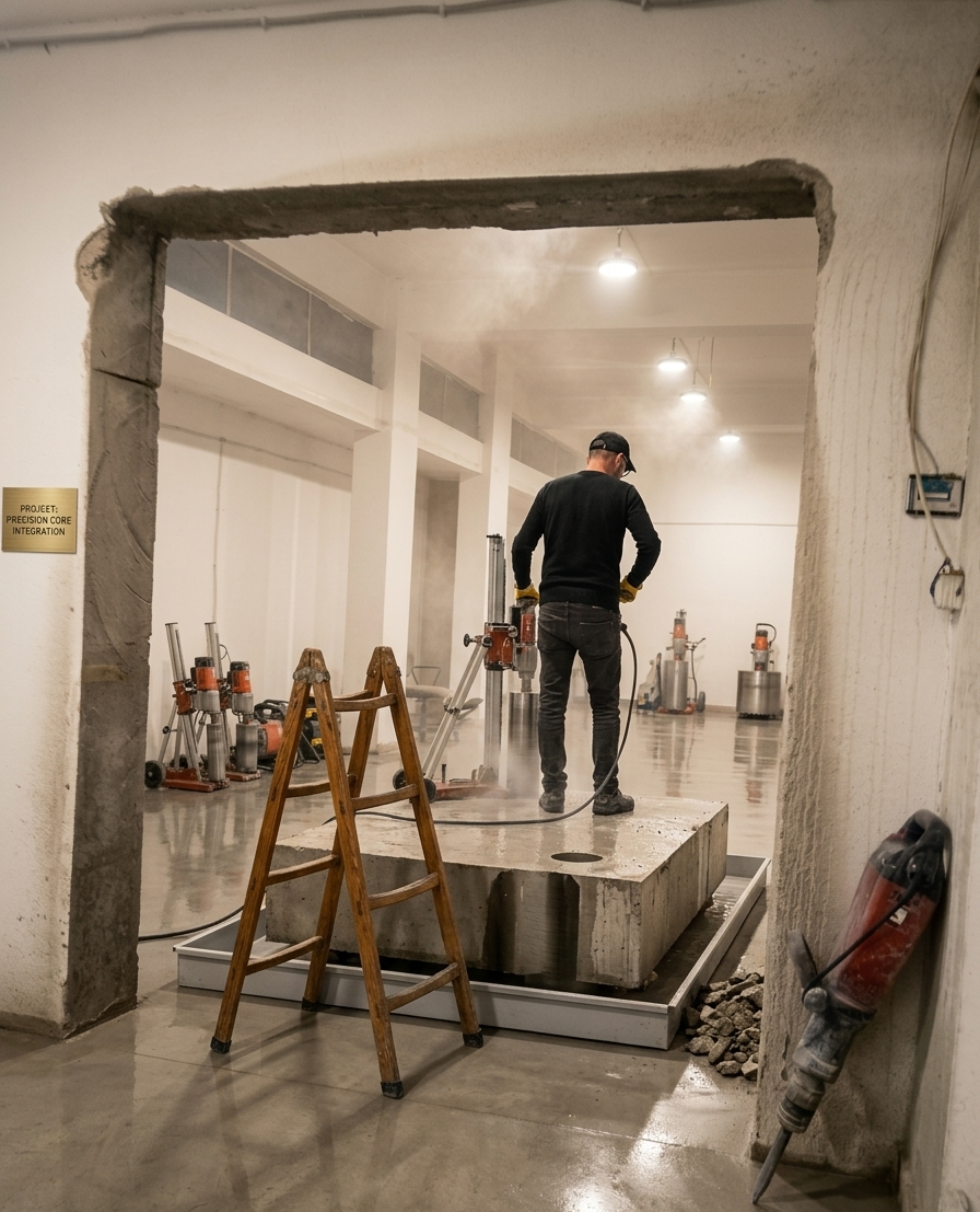 NK69 KAROT saha uygulamasında beton kırımı ve yapısal müdahaleyi gösteren görsel